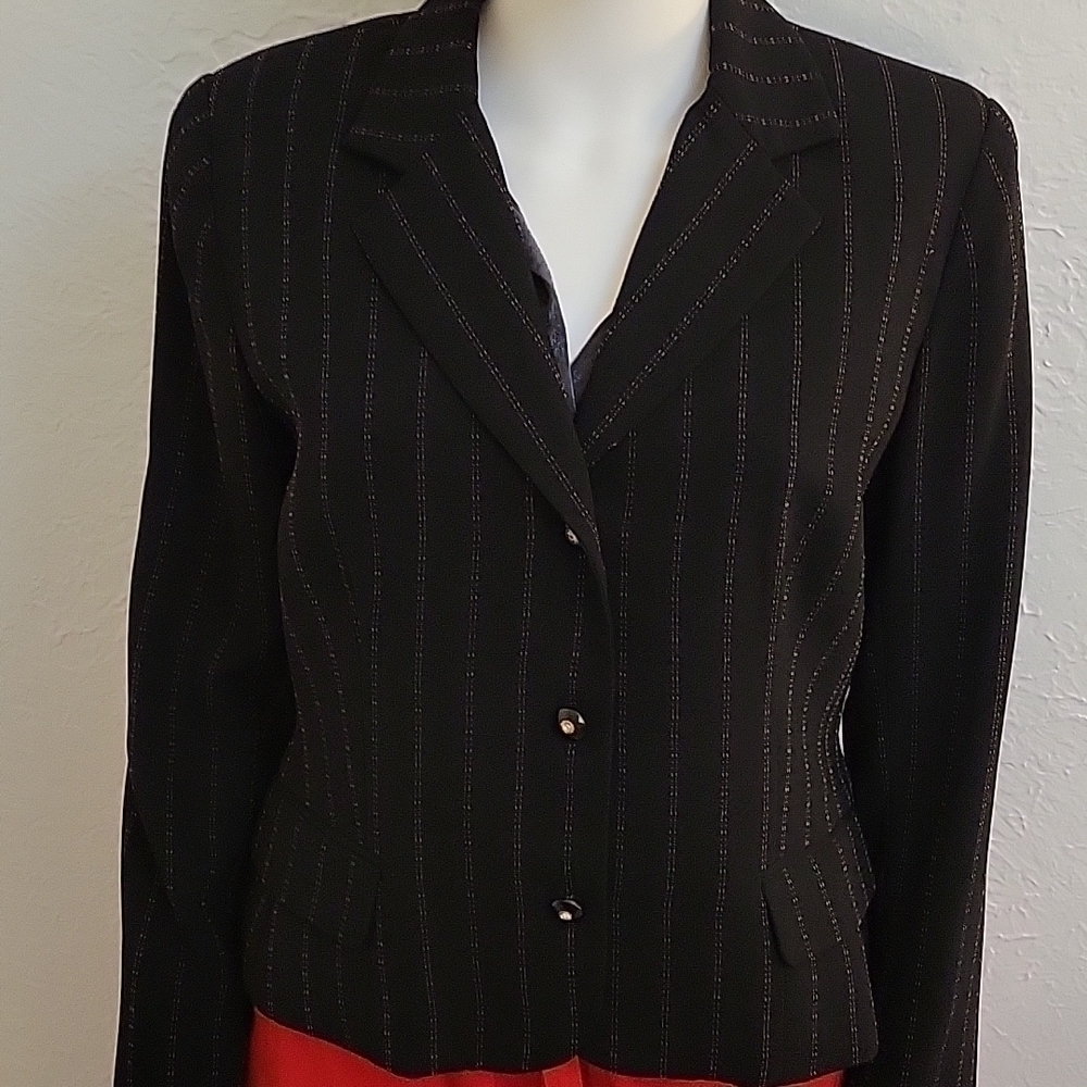 VTG STUDIO ONE 1980s Dotted Trendy Pinstripe Antique Lace Academia Blazer - Picture 6 of 8